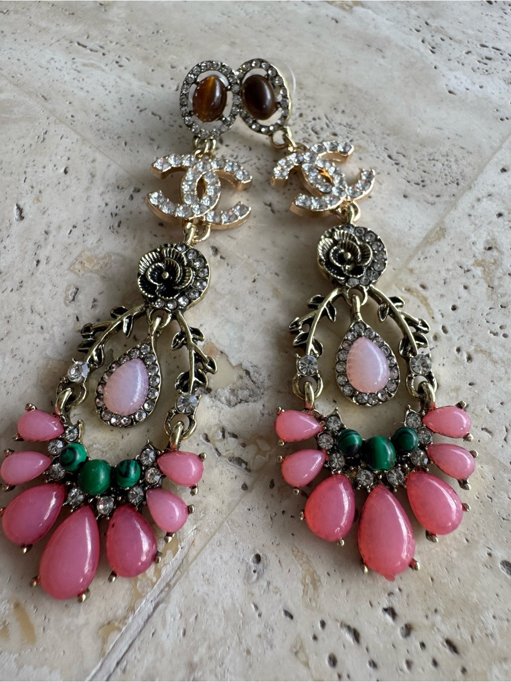 Pink & Green Statement Drop Earrings